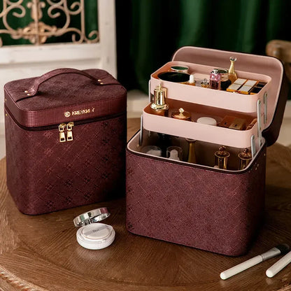 Large Makeup Bag with Mirror – Women's Luxury Cosmetic Organizer Case