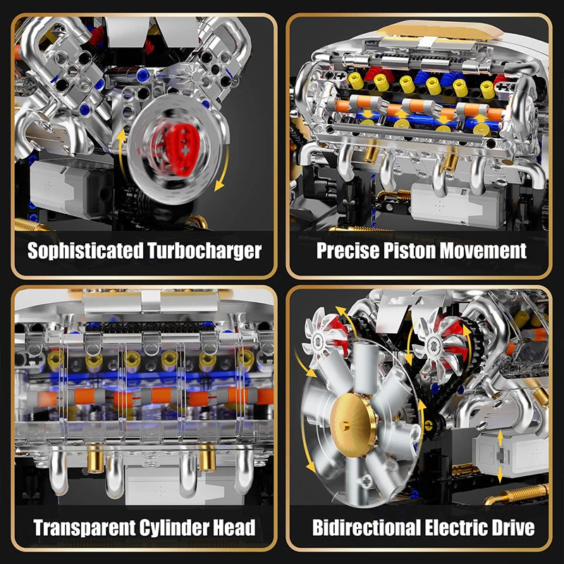 Electric V8 Engine Building Blocks Set – 692pcs Motorized Model Kit