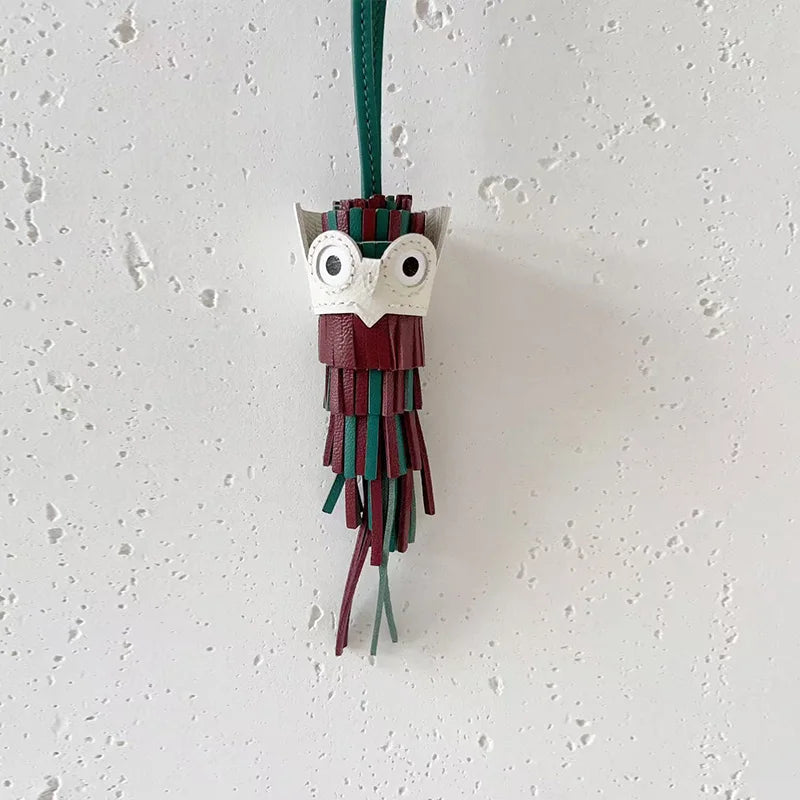 Leather Owl Keychain – Handcrafted Bag Charm Pendant