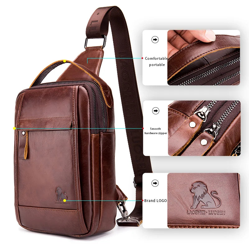 Men's Leather Crossbody Chest Bag – Cowhide Sling Bag