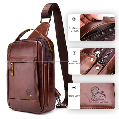 Men's Leather Crossbody Chest Bag – Cowhide Sling Bag