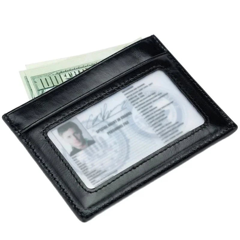 Genuine Leather Slim Card Holder with ID Window – Waxed Cowhide