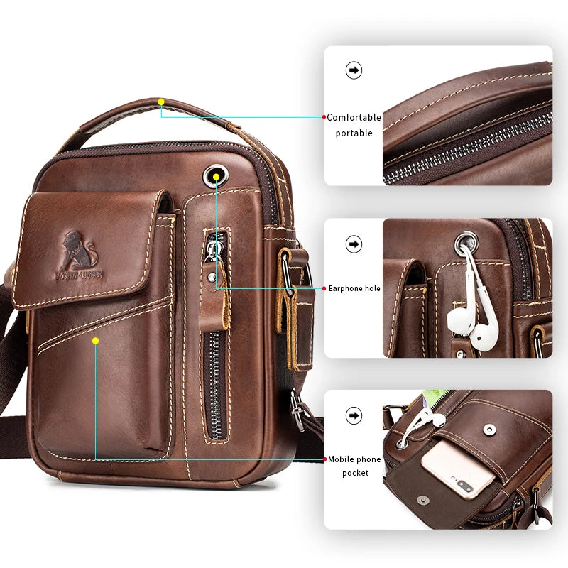 Men's Leather Crossbody Bag – Large Capacity Cowhide Shoulder Bag