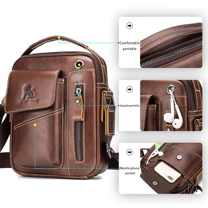 Men's Leather Crossbody Bag – Large Capacity Cowhide Shoulder Bag