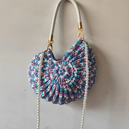 Crochet Conch Shoulder Bag with Pearl Chain – Handmade Woven Bag