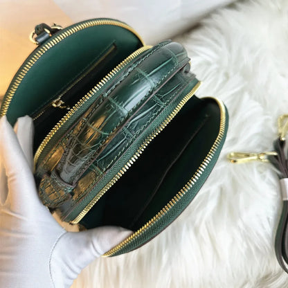 Crocodile Leather Round Bag – Green Women's Crossbody