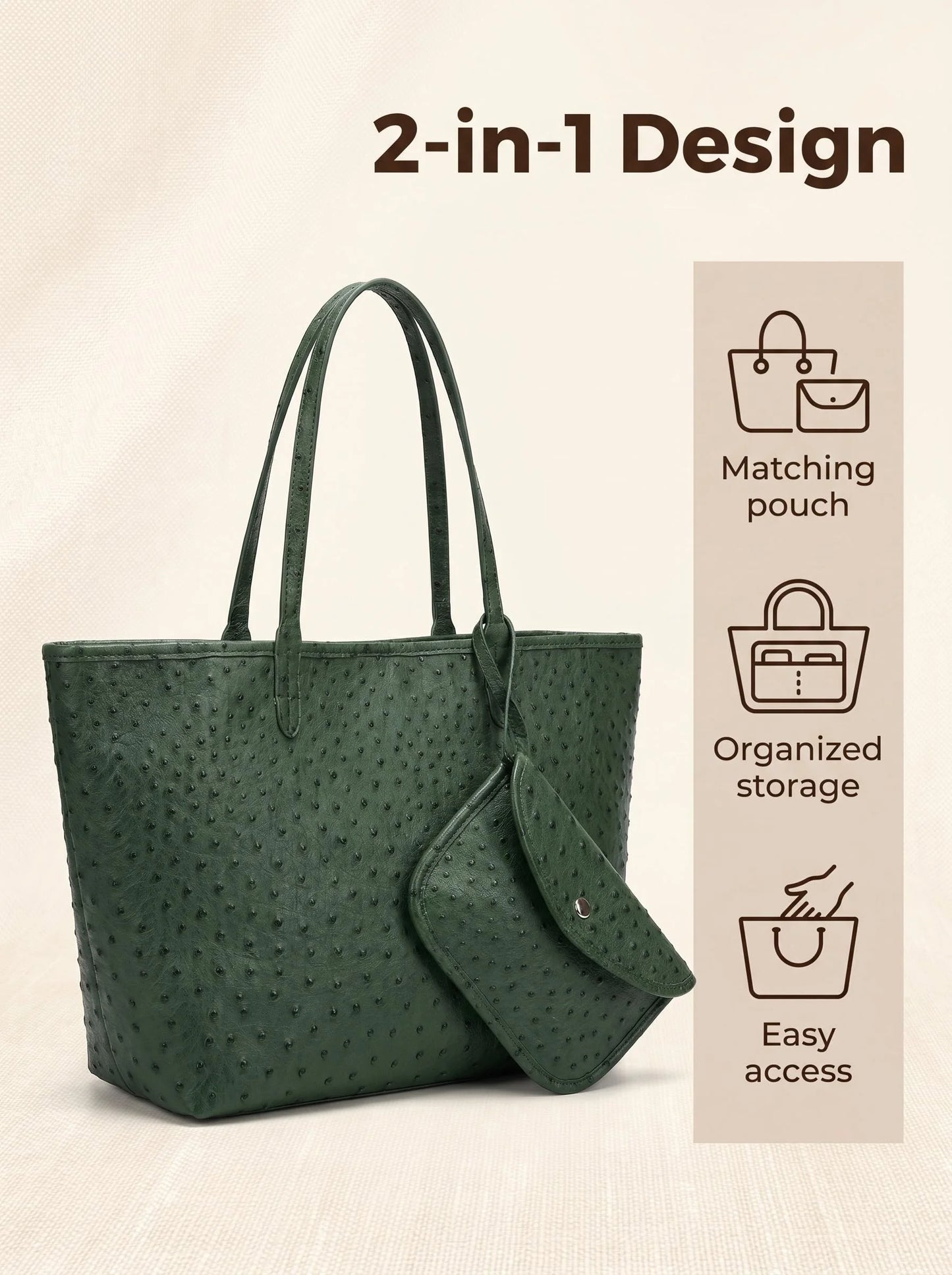 Ostrich Pattern Tote Bag with Mini Pouch – Women's Large Shoulder Bag
