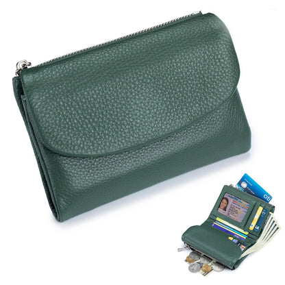 Metallic Genuine Leather Tri-Fold Women's Wallet Organizer Purse