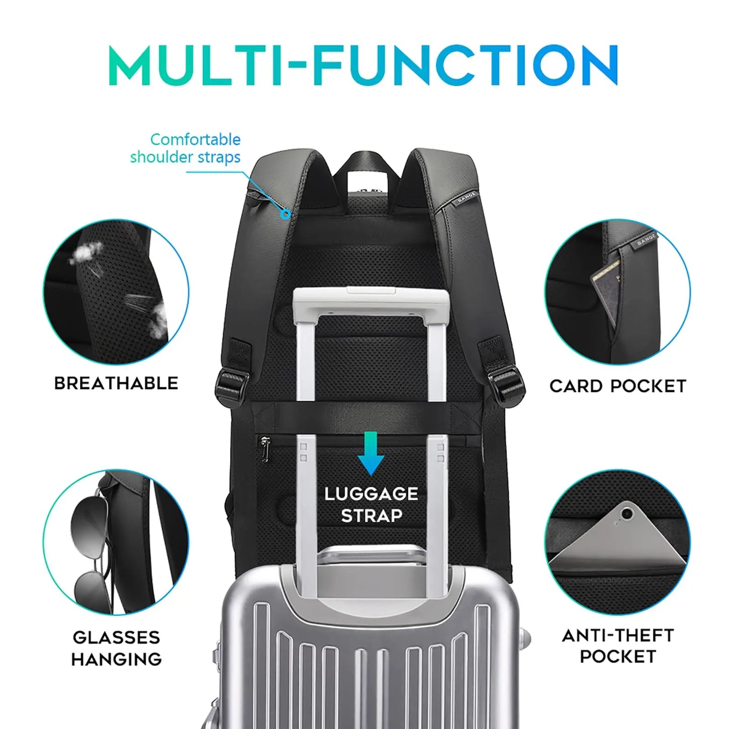 Smart Laptop Backpack 15.6" – Water-Resistant Travel Bag with USB Port