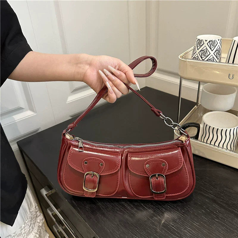 Women's Crossbody Shoulder Bag – Trendy Armpit Purse with Buckle