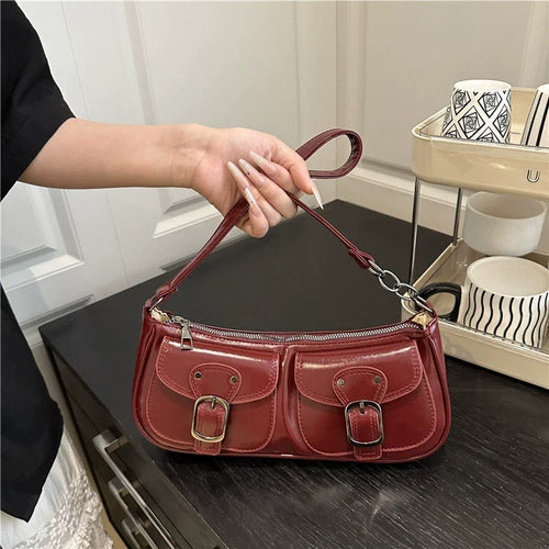 Women's Crossbody Shoulder Bag – Trendy Armpit Purse with Buckle