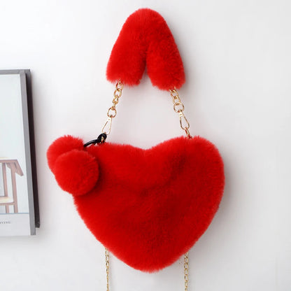 Heart-Shaped Plush Purse – Cute Fluffy Crossbody Bag for Women