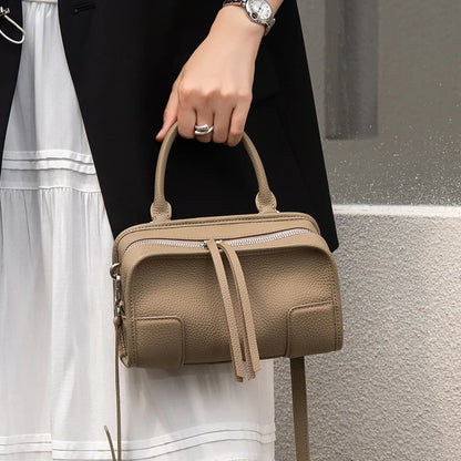 Genuine Leather Mini Boston Bag – Women's Luxury Top Handle Crossbody