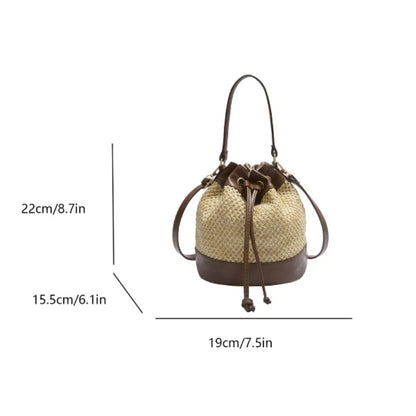 Woven Straw Bucket Bag – Women's Drawstring Crossbody