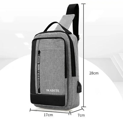 Men's Oxford Sling Chest Bag with USB Charging Port