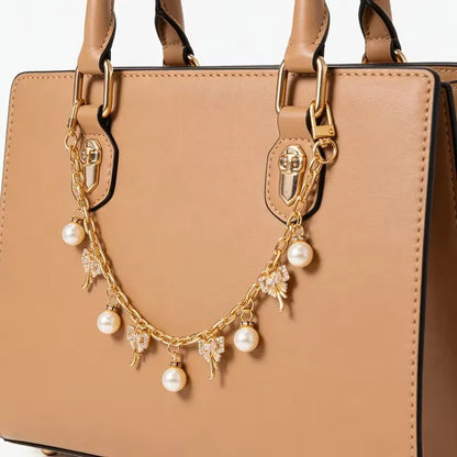 Pearl Bow Bag Charm Chain Strap – Gold Tote Handle Accessory
