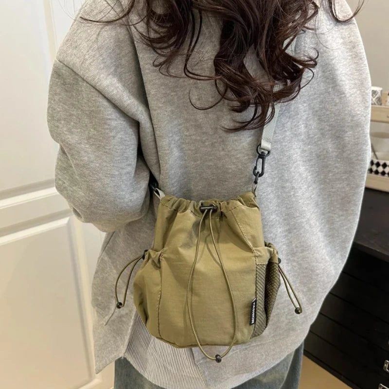 Nylon Drawstring Bucket Bag – Women's Lightweight Crossbody