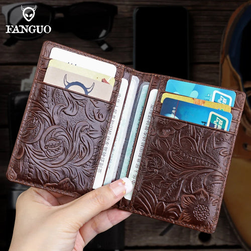 Handmade Floral Embossed Leather Card Wallet & Coin Pouch