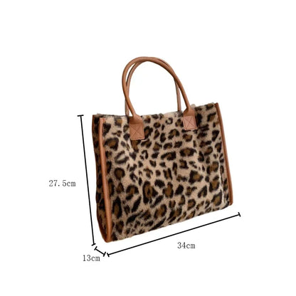 Fluffy Cow Print Tote Bag – Women's Plush Furry Handbag for Winter
