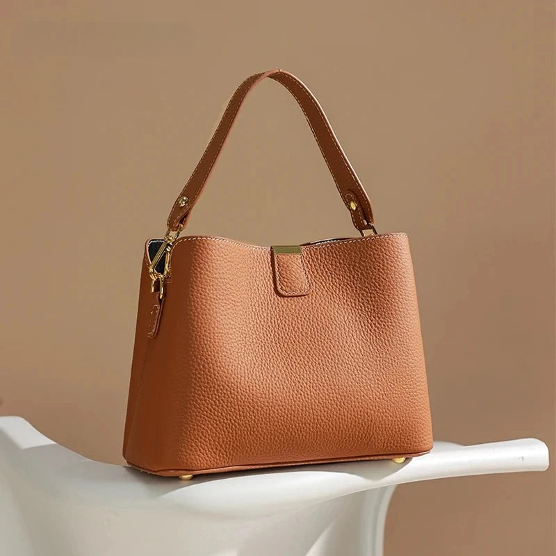 Genuine Leather Bucket Bag – Luxury Crossbody & Top Handle Bag