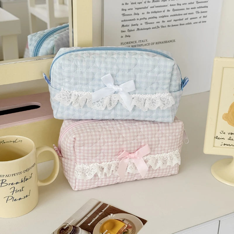 Floral Lace Makeup Bag – Cute Bow Cosmetic Pouch for Women
