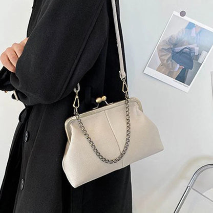 Vintage Kiss-Lock Chain Crossbody Bag for Women – Lychee Leather