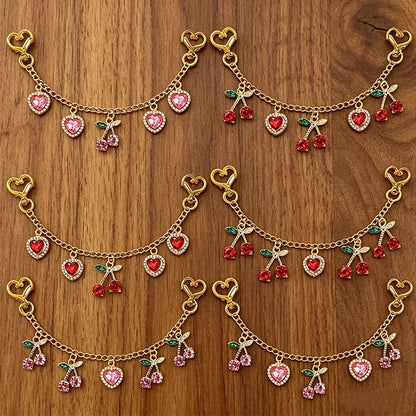 Cherry & Heart Bag Charm – Glass Stone Chain Jewelry Pendant