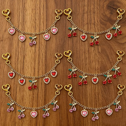 Cherry & Heart Bag Charm – Glass Stone Chain Jewelry Pendant
