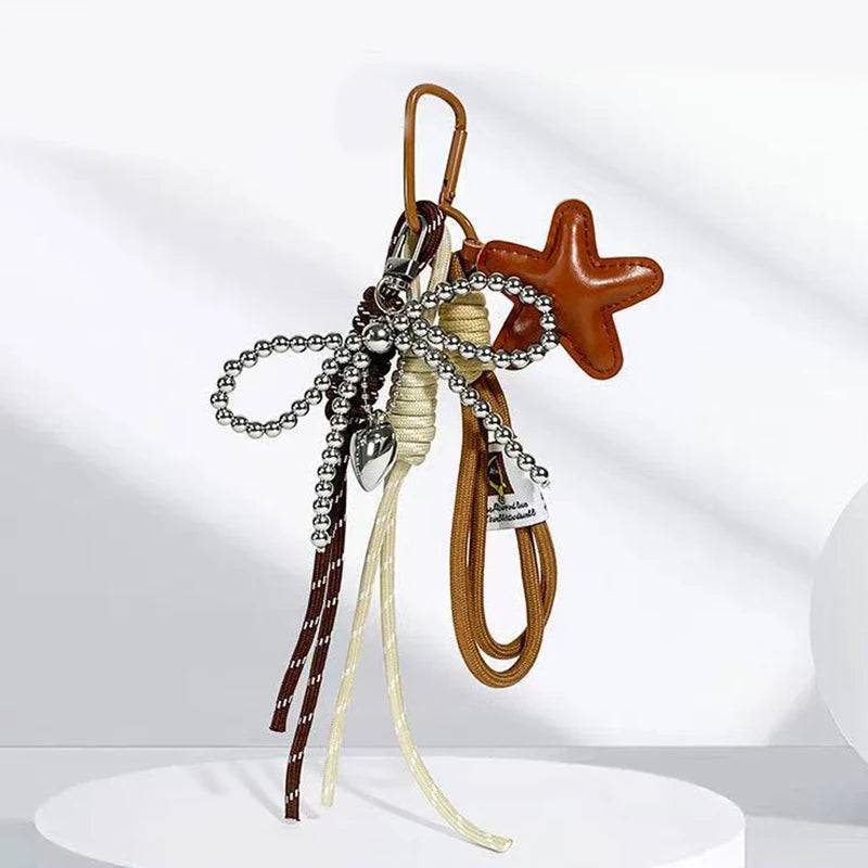 Leather Starfish Keychain – Cute Braided Rope Bag Charm