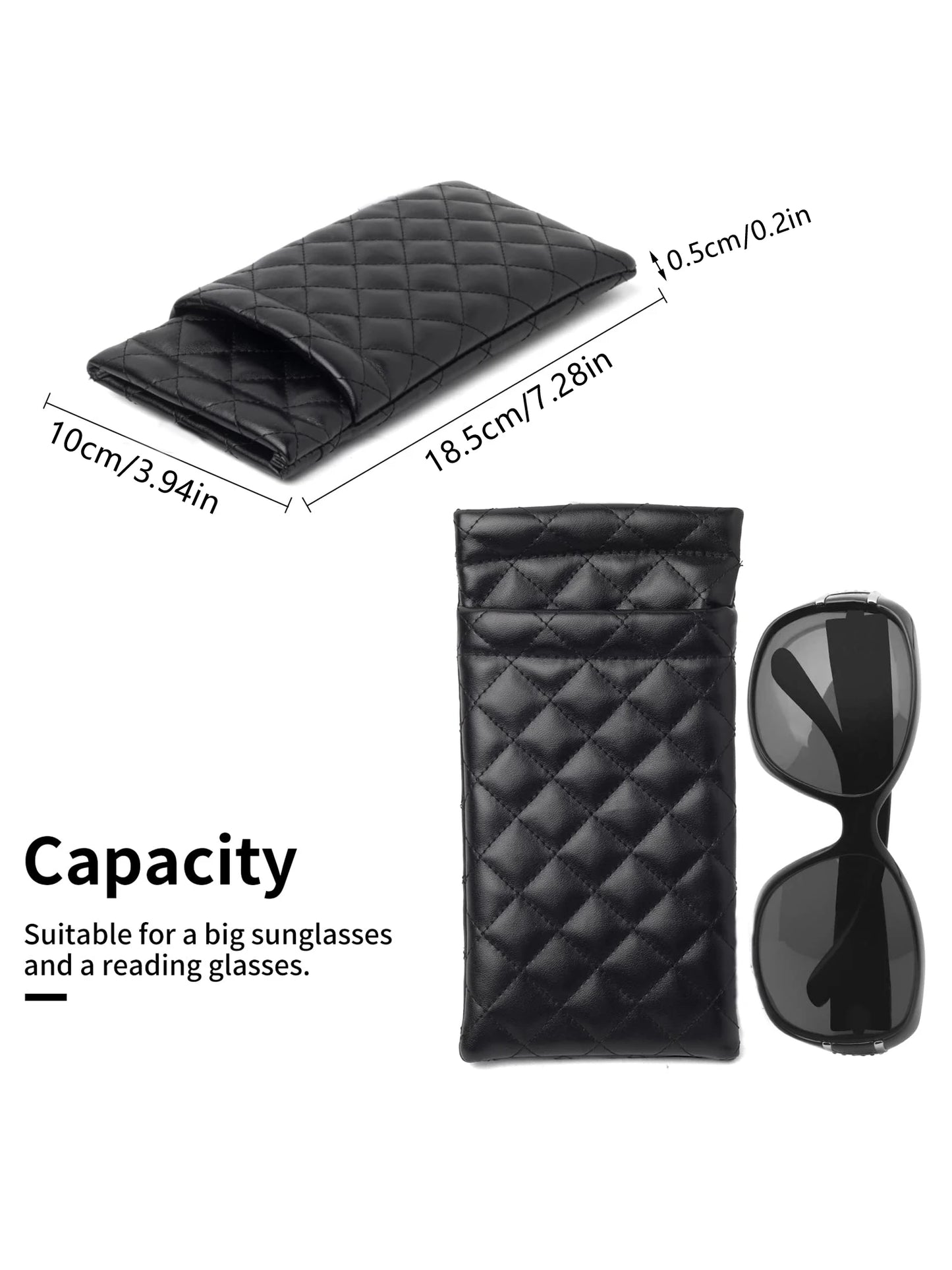 Soft PU Leather Double Glasses Case – Quilted Argyle Squeeze-Top