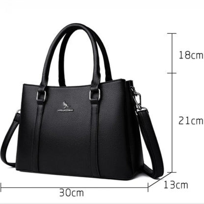 Large Capacity PU Leather Tote Bag – Women's 3-Layer Commute Handbag