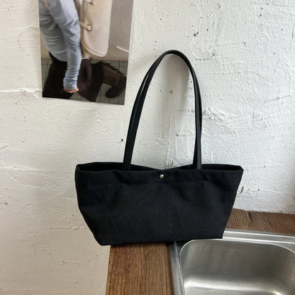 Canvas Tote Bag with Leather Straps – Large Capacity Women's Shoulder Bag