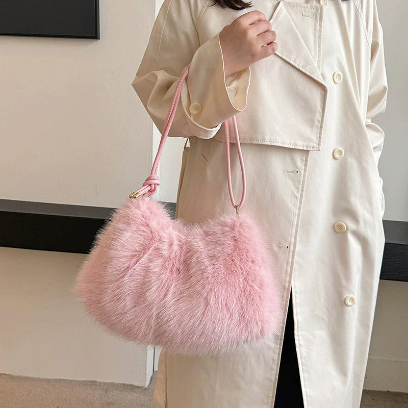 Faux Rabbit Fur Plush Shoulder Bag – Women's Luxury Tote
