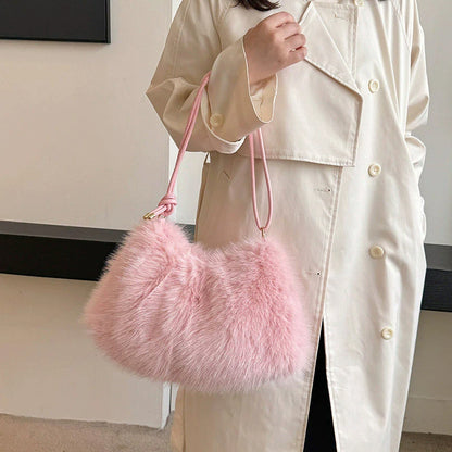 Faux Rabbit Fur Plush Shoulder Bag – Women's Luxury Tote