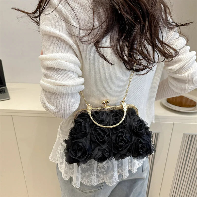3D Floral Evening Clutch Bag – Women's Chain Shoulder Bag