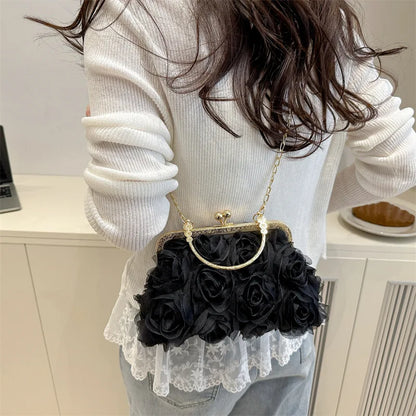 3D Floral Evening Clutch Bag – Women's Chain Shoulder Bag