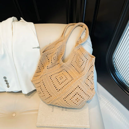 Large Crochet Knit Tote Bag – Vintage Cotton Shoulder Shopper
