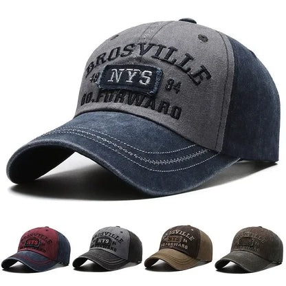 Distressed Washed Cotton Baseball Cap – Letter Embroidery Dome Hat