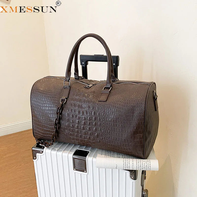 Crocodile Pattern PU Leather Travel Duffle Bag for Women