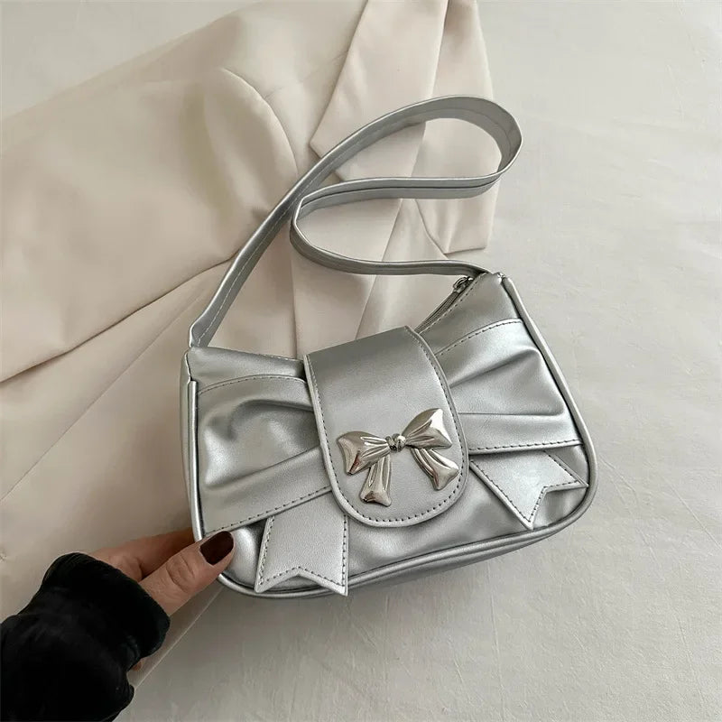 PU Leather Bow Shoulder Bag – Trendy Underarm Handbag for Women
