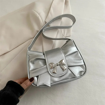 PU Leather Bow Shoulder Bag – Trendy Underarm Handbag for Women