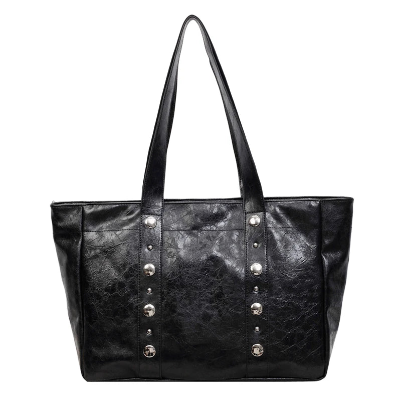 Punk Style PU Leather Tote Bag for Women – Large Crossbody Shoulder Bag