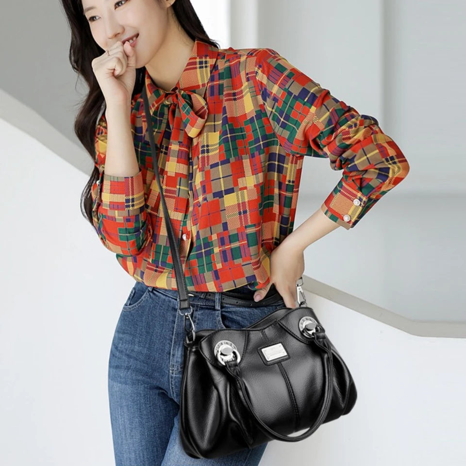 Soft Leather Crossbody Tote Bag – Women's Luxury 3-Layer Handbag