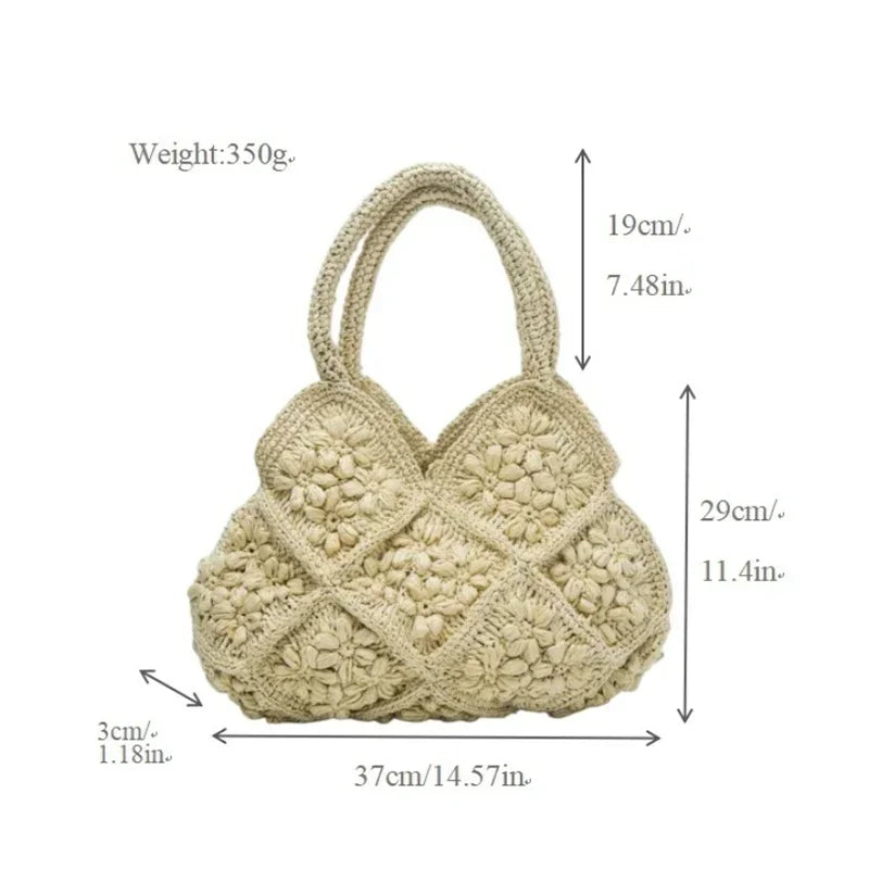 Straw Woven Tote Bag – 3D Floral Large Capacity Summer Handbag