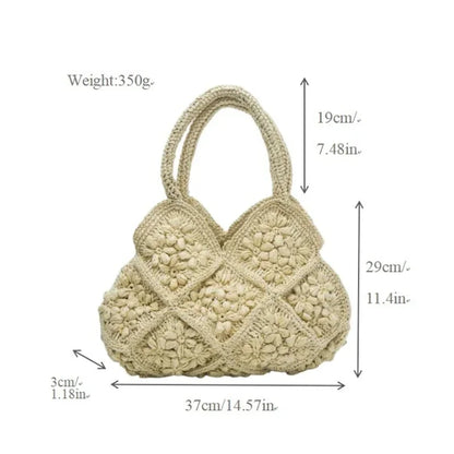 Straw Woven Tote Bag – 3D Floral Large Capacity Summer Handbag