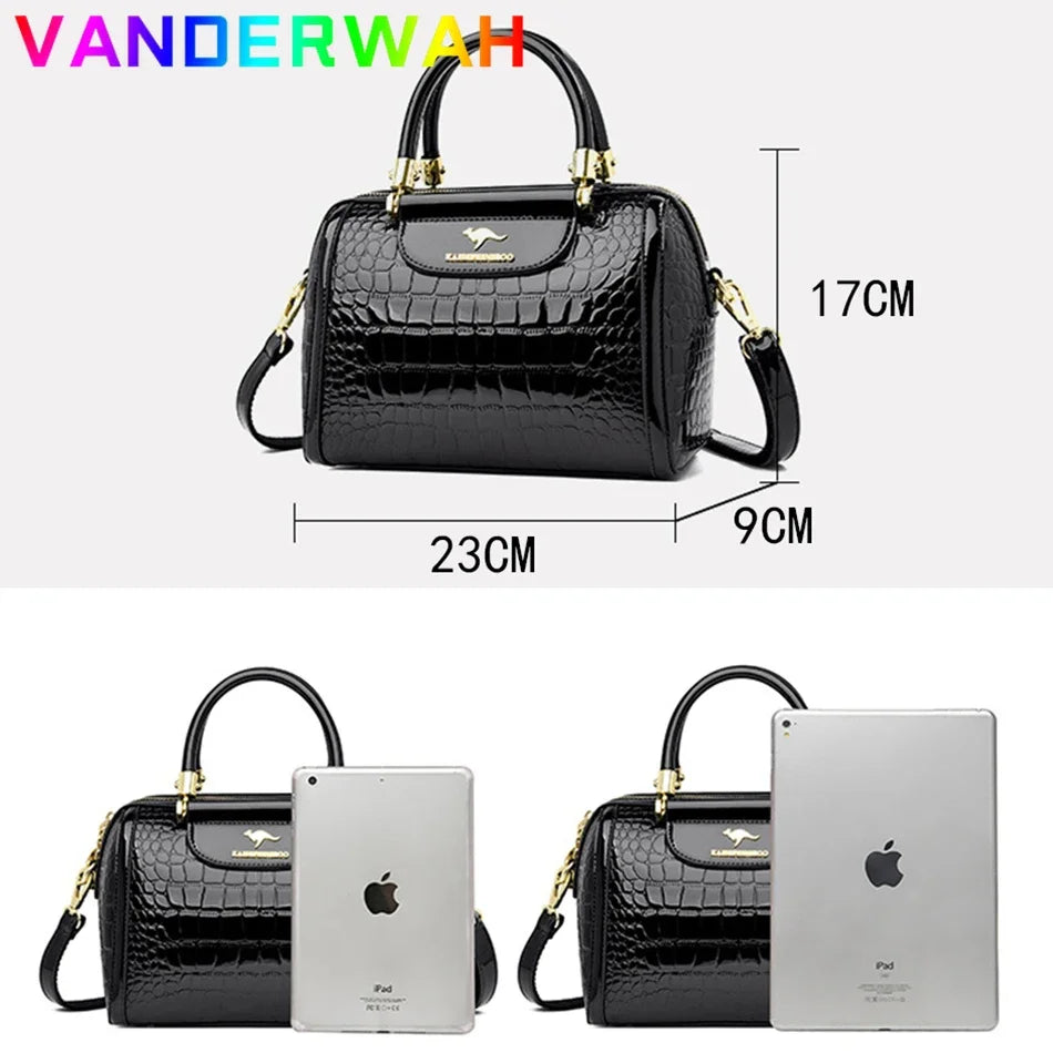 Crocodile Pattern Patent Leather Handbag – Women's Shoulder Crossbody Bag