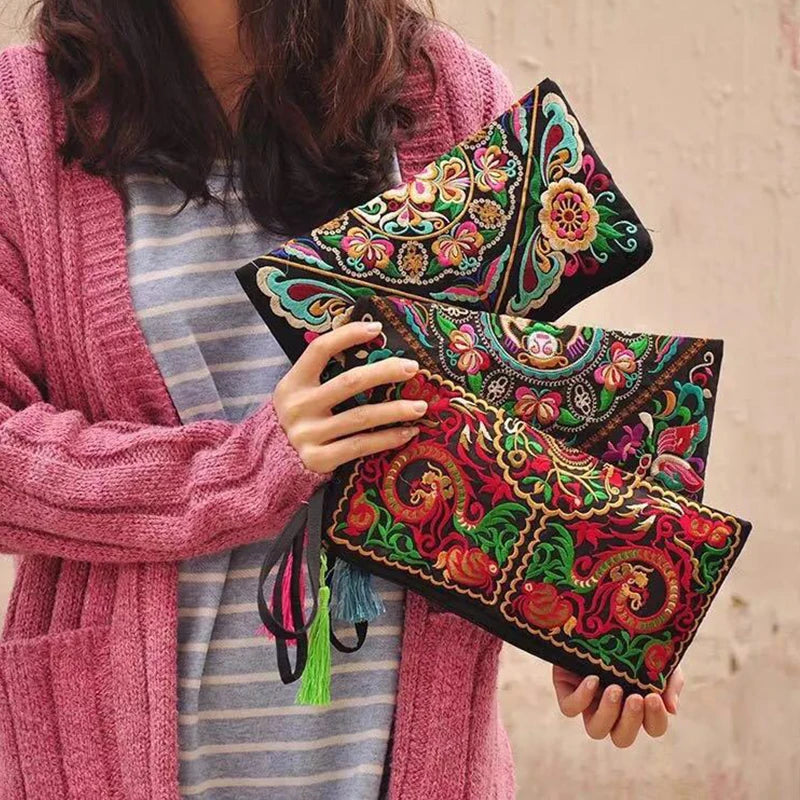 Embroidered Wristlet Clutch Bag – Ethnic Style Women's Handbag