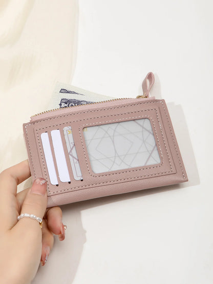 Slim PU Leather Card Wallet with ID Window & Wrist Strap