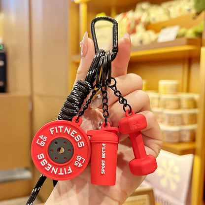Gym Fitness Keychain Set – Dumbbell, Weight Plate & Shaker Charm