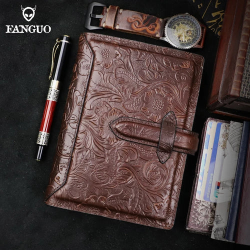 Genuine Leather A6 Notebook Planner – Embossed Journal Organizer
